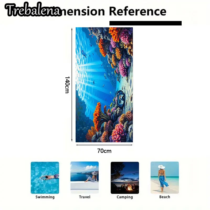 30*60inch Ultra-Soft Beach Towel with Vibrant Coral Reef Scene Beach Towel