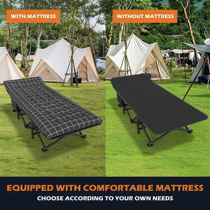 Camping Cot for Adults with Cushion Comfortable, Portable Folding Bed for Sleeping, Lightweight Folding Bed with Carry Bag for K