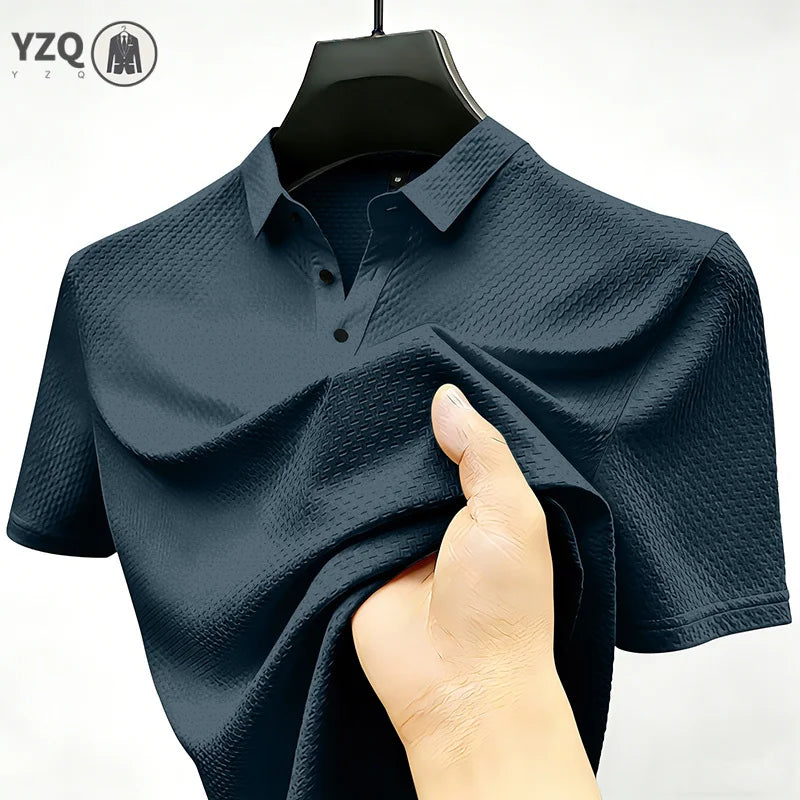 Men's Quick Dry Ice Silk Polo Shirt Short Sleeve Button Placket Jacquard Daily Wear