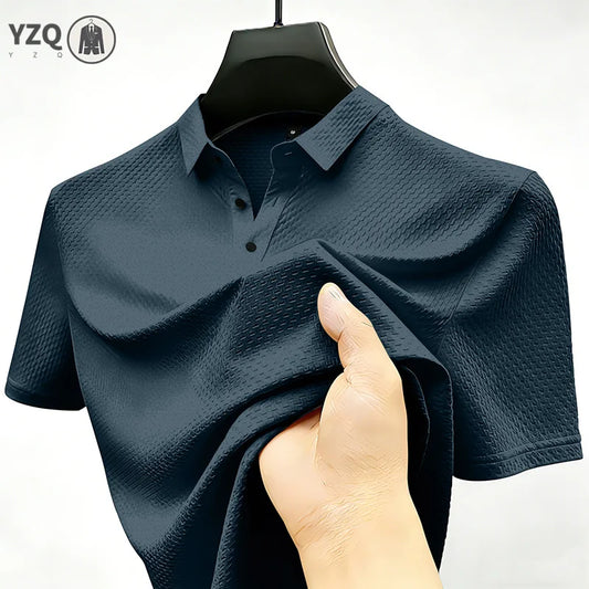 Men's Quick Dry Ice Silk Polo Shirt Short Sleeve Button Placket Jacquard Daily Wear