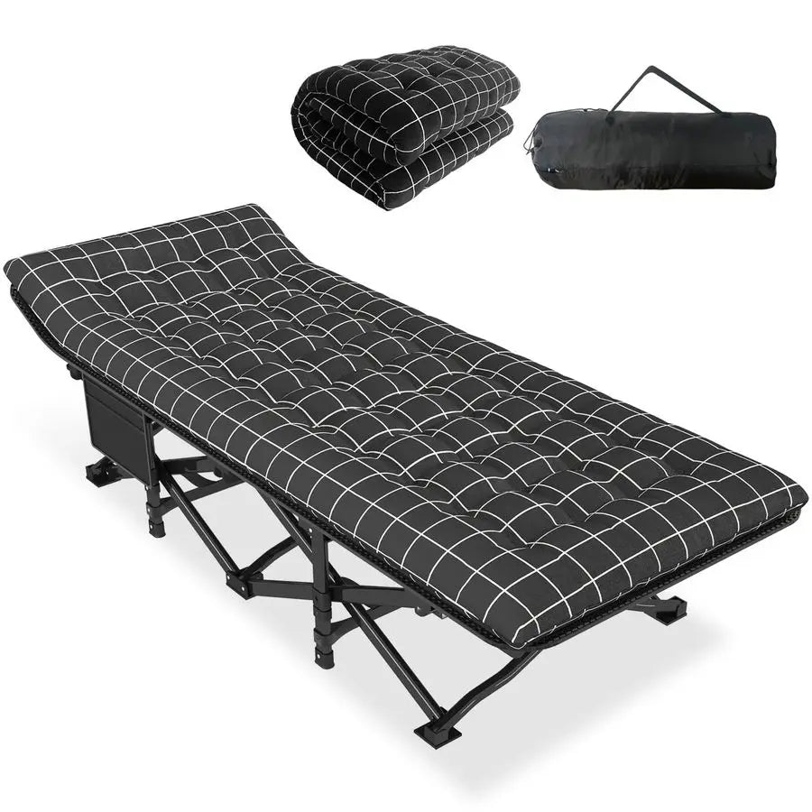 Camping Cot for Adults with Cushion Comfortable, Portable Folding Bed for Sleeping, Lightweight Folding Bed with Carry Bag for K