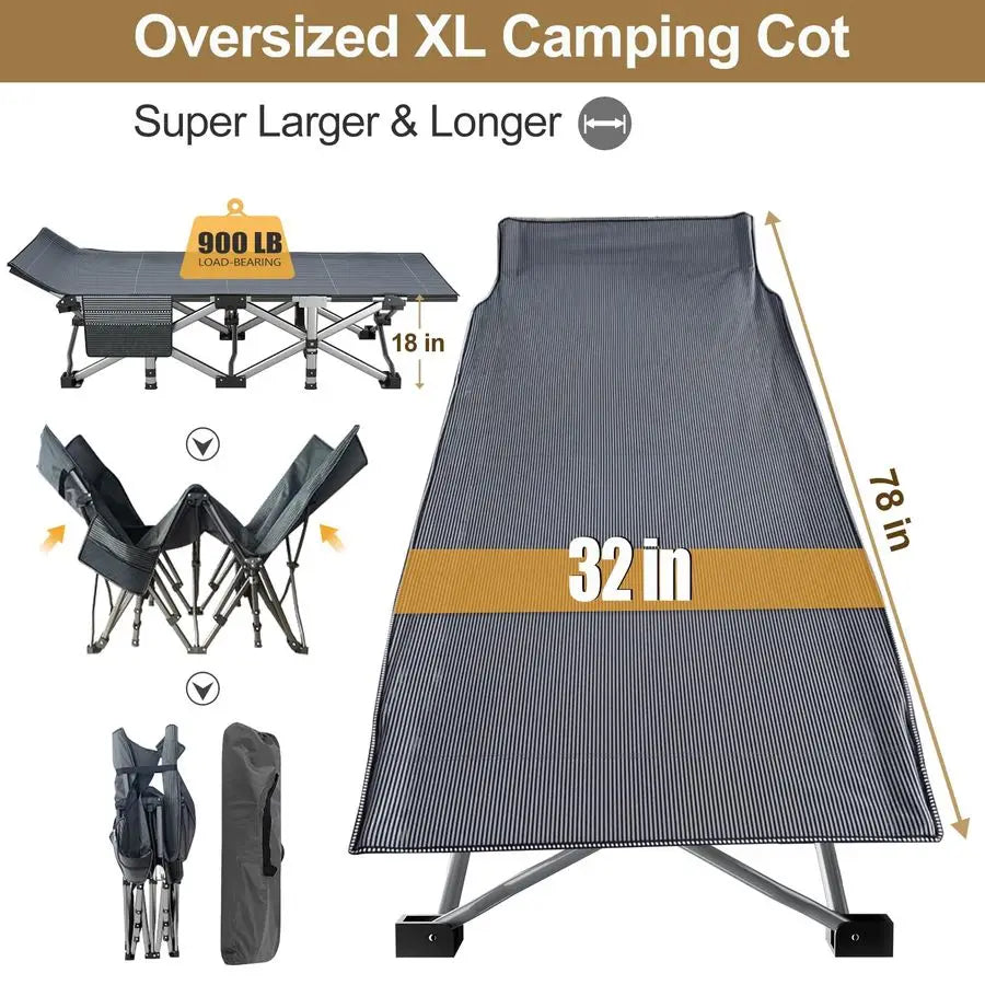 Oversized XXL Folding Camping Cot with Mattress, Heavy Duty Sleeping Cot Bed Portable Adults Outdoor Bed with Carry Bag, Travel