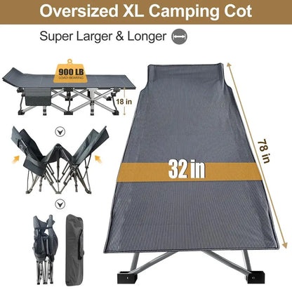 Oversized XXL Folding Camping Cot with Mattress, Heavy Duty Sleeping Cot Bed Portable Adults Outdoor Bed with Carry Bag, Travel