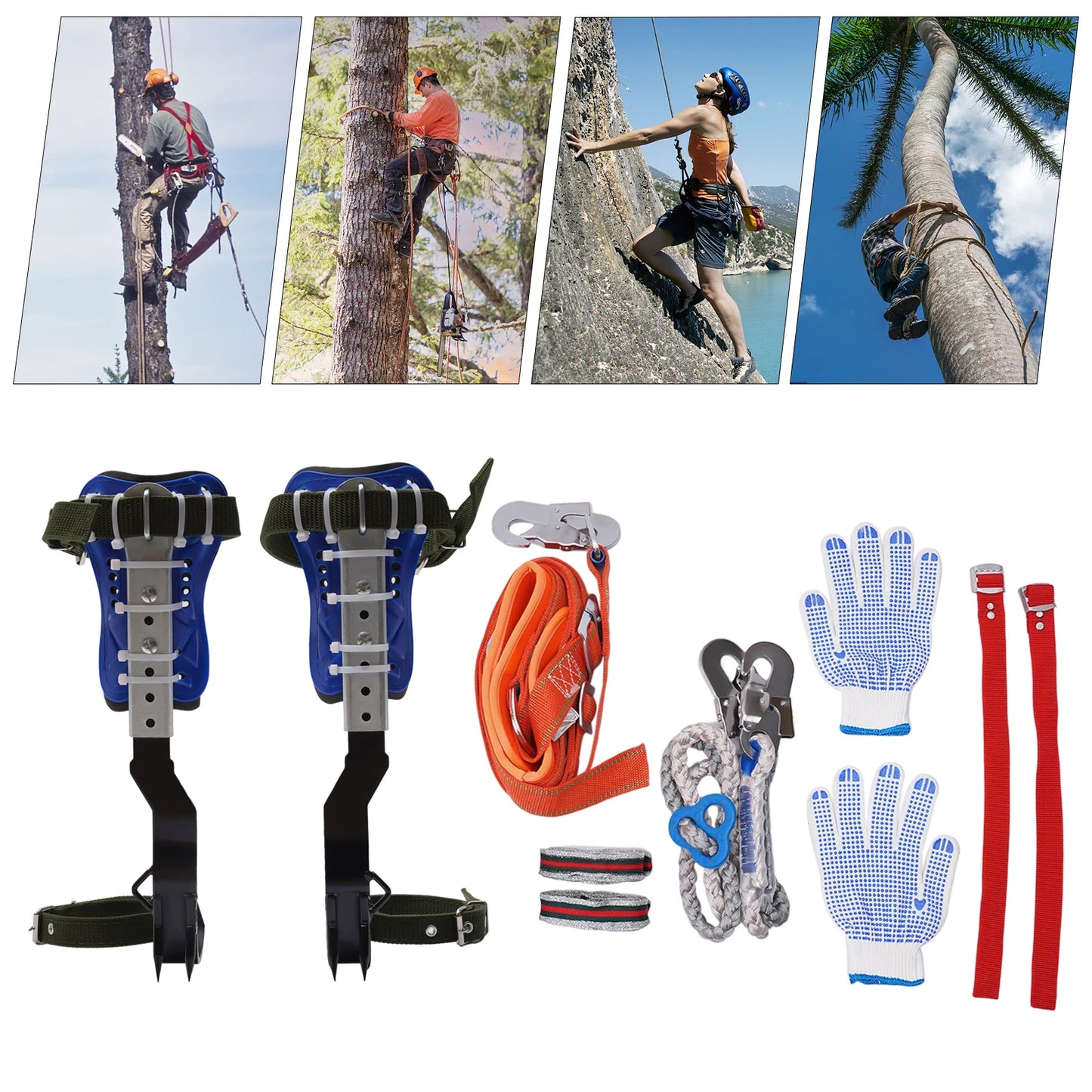 Heavy-Duty Tree Climbing Gear Adjustable Climbing Gaffs with Safety Harness Professional Arborist Tool for Fruit Picking Hunting