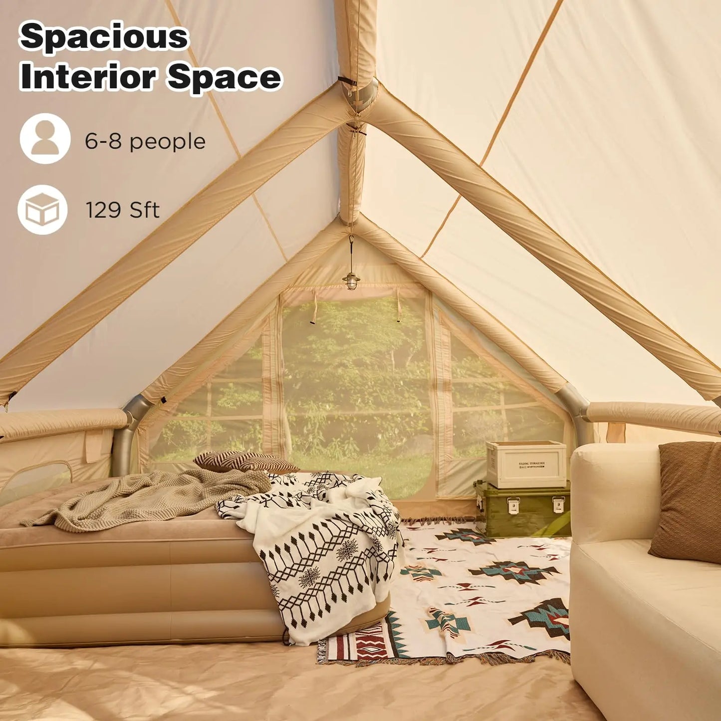 129 Square Feets Large Inflatable Camping Tent,8-10 People Blow up tent,waterproof 4 season Glamping tent,tent for camping