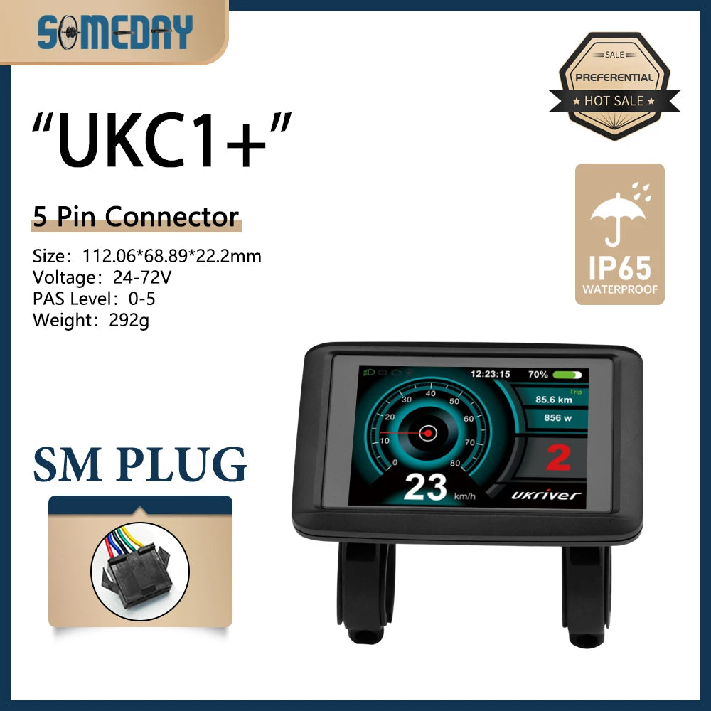 Electric Bike 36V-72V LCD UKC1 Color Display with UART 2 Communication for Electric Bike accessory with SM/Waterproof Connector