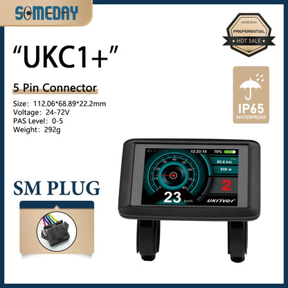 Electric Bike 36V-72V LCD UKC1 Color Display with UART 2 Communication for Electric Bike accessory with SM/Waterproof Connector
