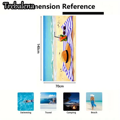 30*60inch Ultra-Soft Beach Towel with Beach Towel with Hat Sunglasses and Juice Print