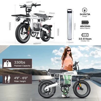 COSWHEEL T16 1000W Electric Bike 48V 15Ah Removable Battery 45km/H, 16''X4" Fat Tire 7-Speed E-Bike with EBike e bicycle