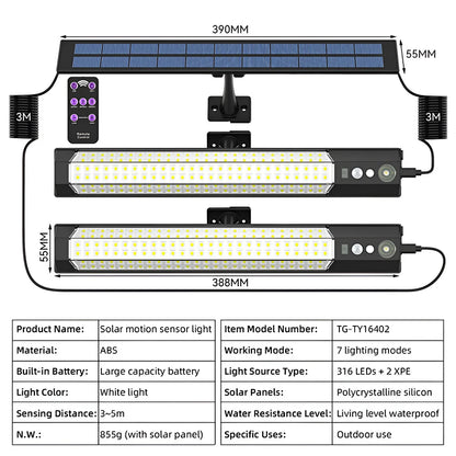 316/158 LED Solar Lamp Motion Sensor Outdoor Camping Wall Light Waterproof Solar Powered Security Light Garden Fence Garden