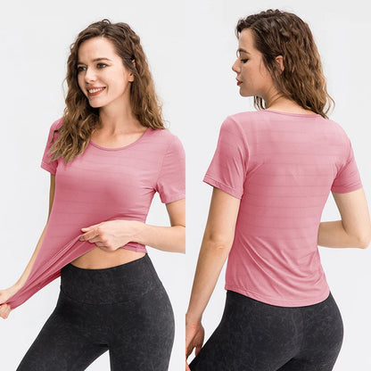 Summer Casual T-shirts Quick Dry Outdoor Running Athletic T shirts Tops Breathable Yoga Tops Women Gym Tops