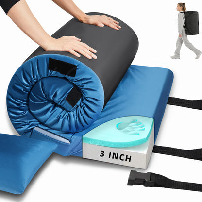 3 Inch Memory Foam Camping Mattress, Dual Layer Thick Sleeping Camp Pad for Car Tent Cot, Roll-Up Portable Glamping Floor Bed