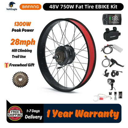 BAFANG 750W G062 Fat Tire Electric Bike Conversion Kit – 1300W Peak Rear Hub Motor for E-Bike, 20/26 inch Options, 175mm Dropout