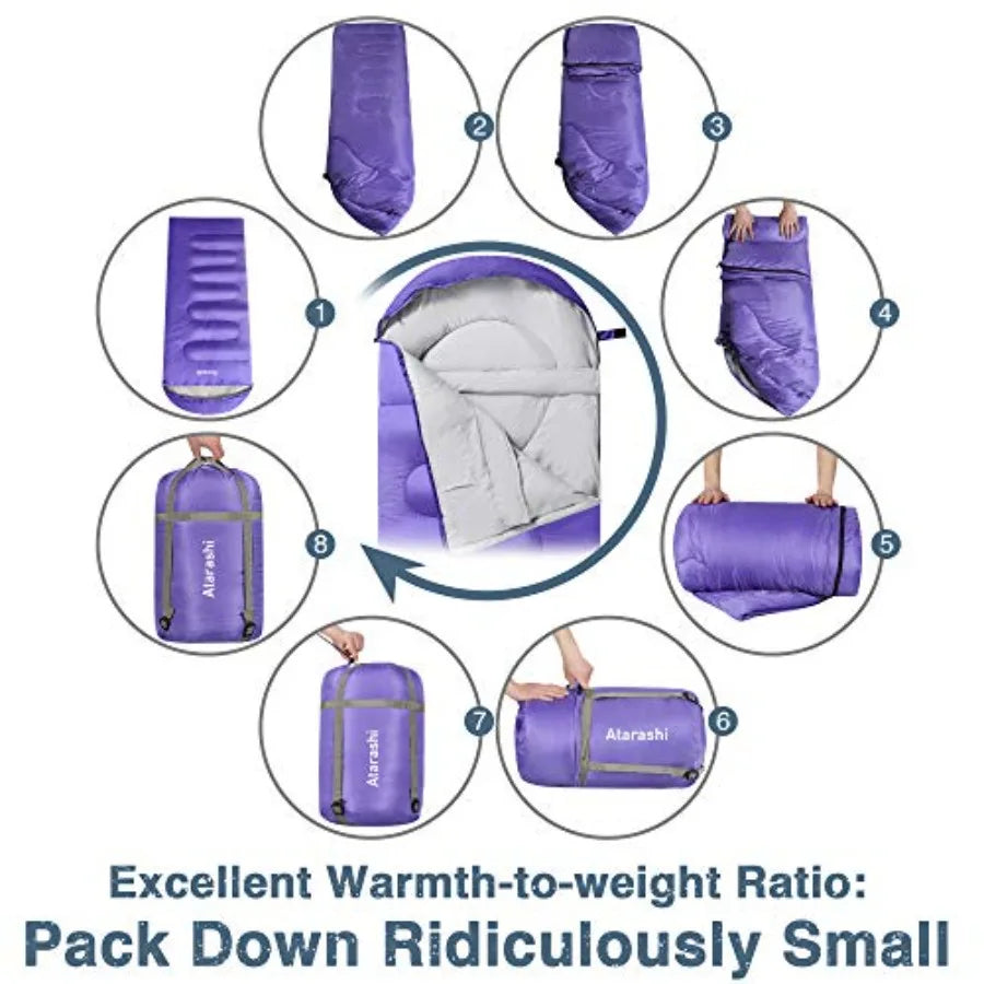 4-Seasons Adult Camping Sleeping Bag Light Warm Extra-Large with Compression Sack for Hiking Backpacking Outdoor Adventures in