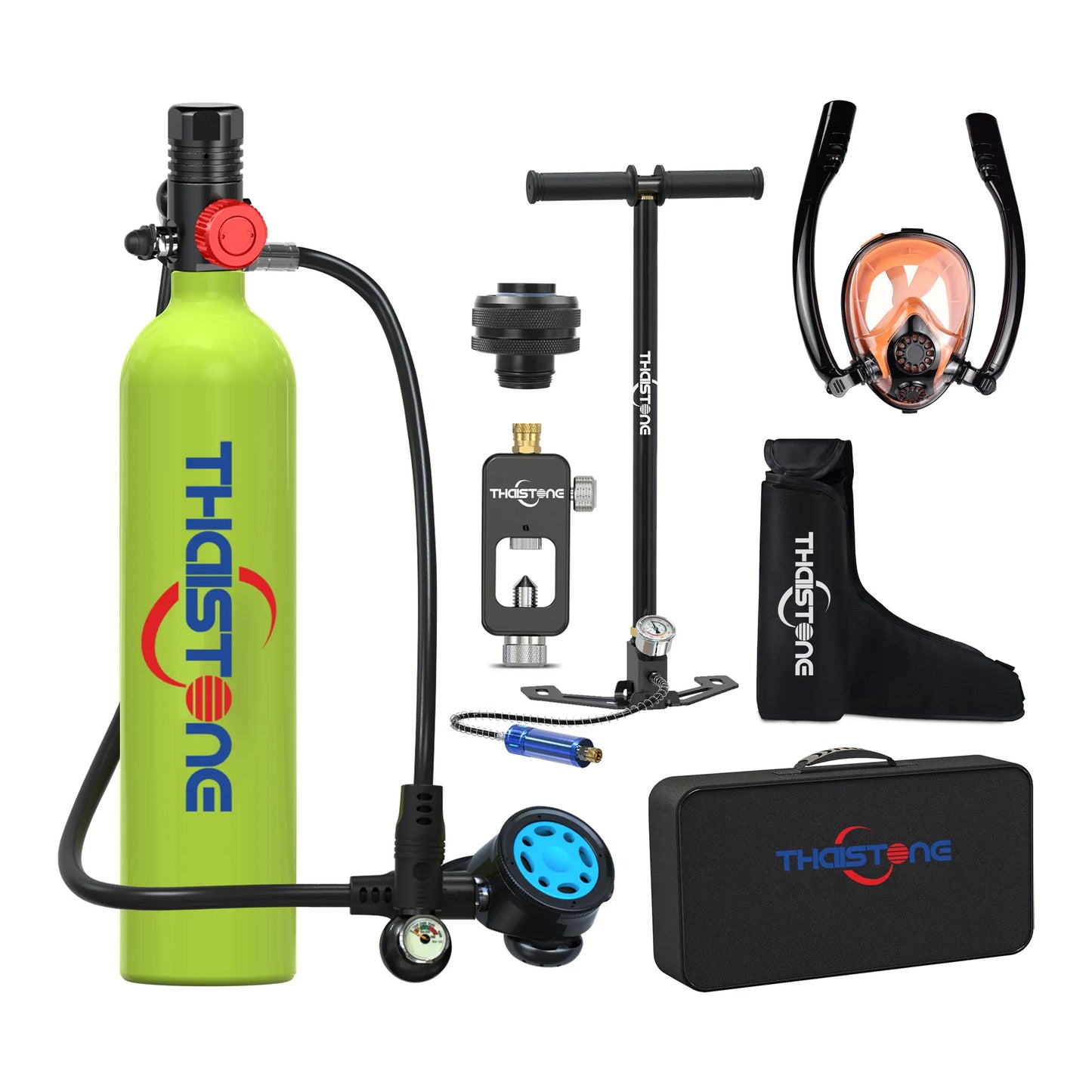 Thaistone 1L Diving Snorkeling Oxygen Cylinder Scuba Tank+Diving Mask+Scuba Adapter+Manual Air Pump
