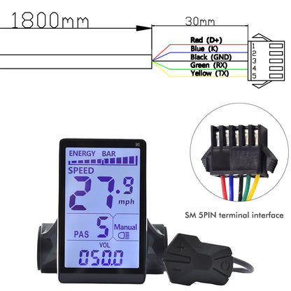 UART2 M5 24V 36V 48V Electric Bicycle Colorful Display E Scooter LCD Panel With USB UART For Mountain Electric Bike Parts (6PIN)