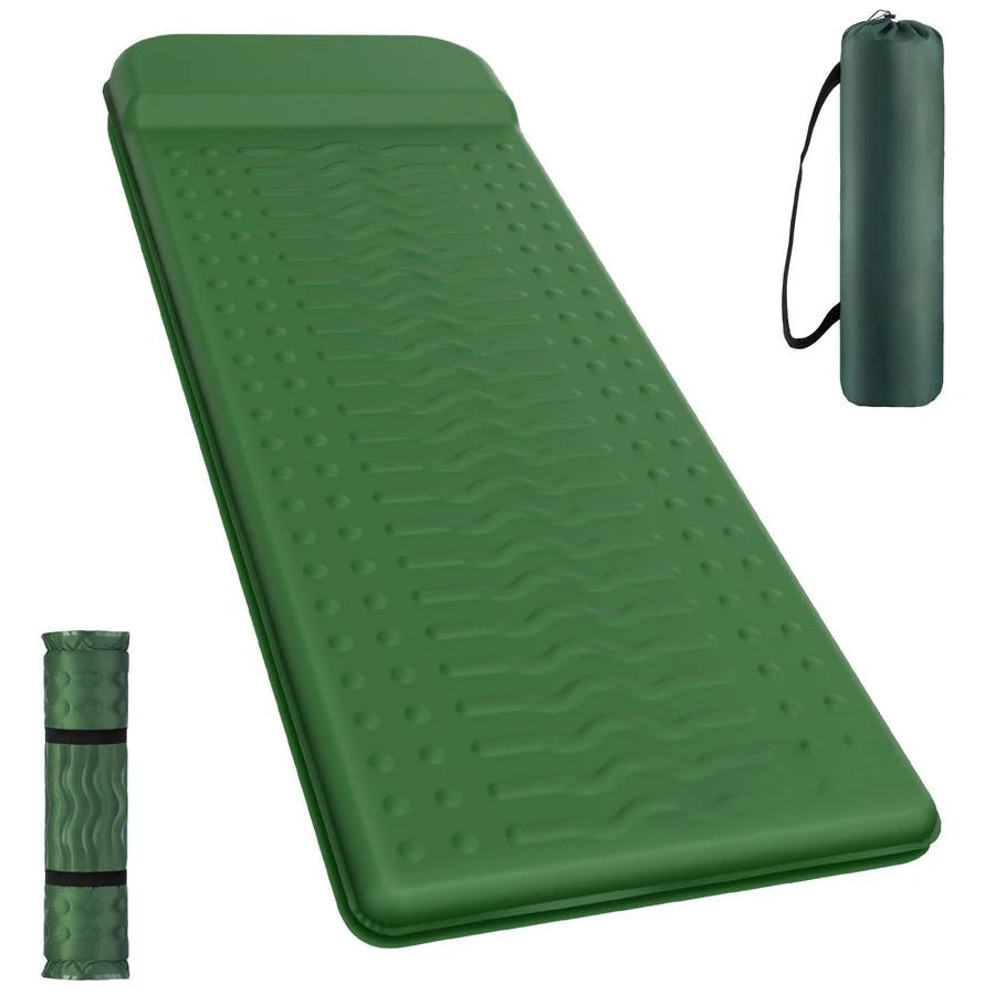 Memory Sleeping Pad, Compact Thick Foam Sleeping Mats with Pillow, 9.5 RValue Insulated Camping Mattress Pad, Easy Inflate amp D