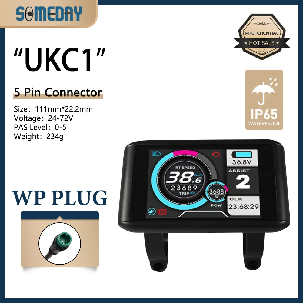 Electric Bike 36V-72V LCD UKC1 Color Display with UART 2 Communication for Electric Bike accessory with SM/Waterproof Connector