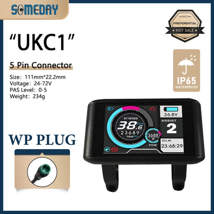 Electric Bike 36V-72V LCD UKC1 Color Display with UART 2 Communication for Electric Bike accessory with SM/Waterproof Connector