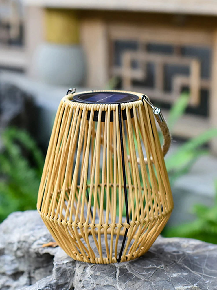 Rattan Solar Lantern IP65 Waterproof Hanging/Standing Outside Big Rattan Solar Light with Handle for Yard Garden Home Decoration