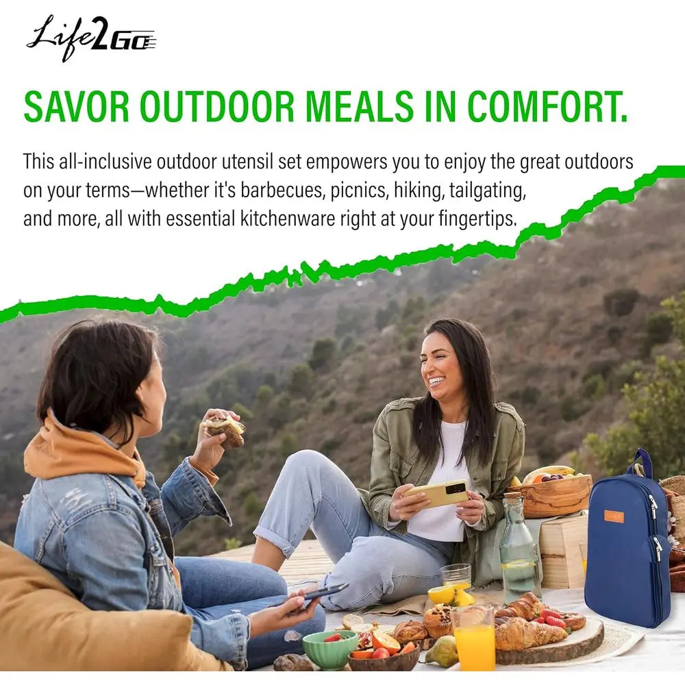 12 Pcs Camp Cooking Utensil Set & Outdoor Kitchen Gear Cookware Kit, Portable Compact Carry Case or Camping, Hiking, Travel, BBQ