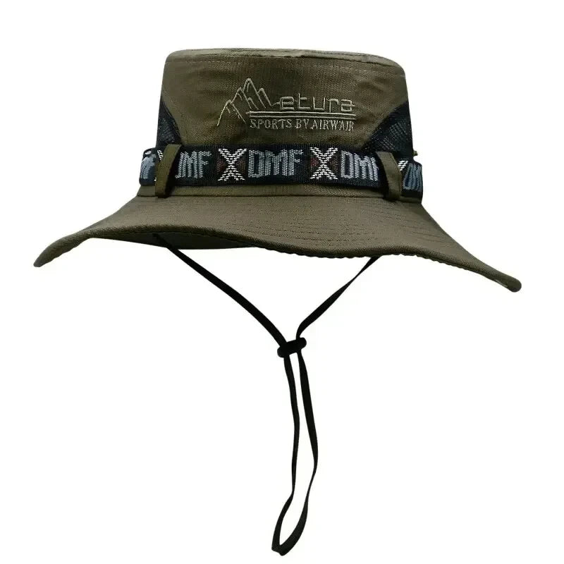 Outdoor hat Summer Men's Wide Brim Bucket Hat UV Protection Panama Style Mesh Fisherman Beach Sun Hat for Outdoor Hunting Hiking