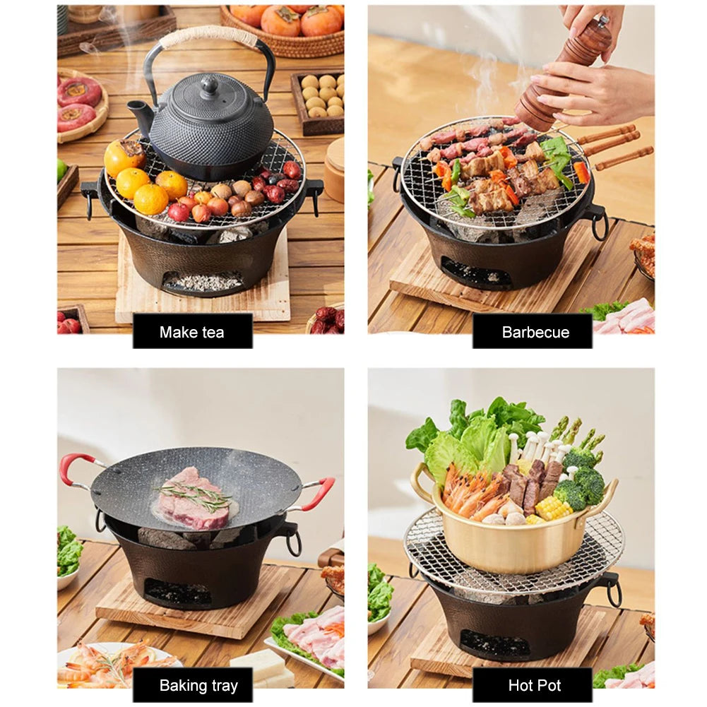 Stainless Steel Round Barbecue Grill Portable Camping Stove Picnic Barbecue Party Stove Family Camping Desktop Small Charcoal Ba
