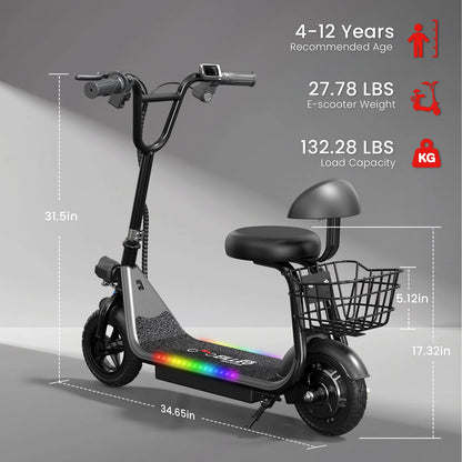 Spacewalk 36V Kids Electric Scooter with Seat,250W Peak Motor,6.2 Miles 11MPH,Foldable Electric Scooter for Kids with 8" Tires