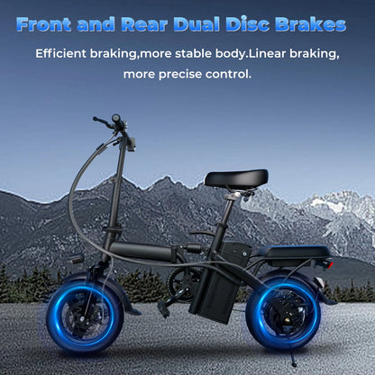 LELEKUAI 500W Adult Electric Bike, 20 MPH, 48V 10.4Ah Removable Battery, 14 Inch Folding Electric Bike, Multi-Shock Absorption