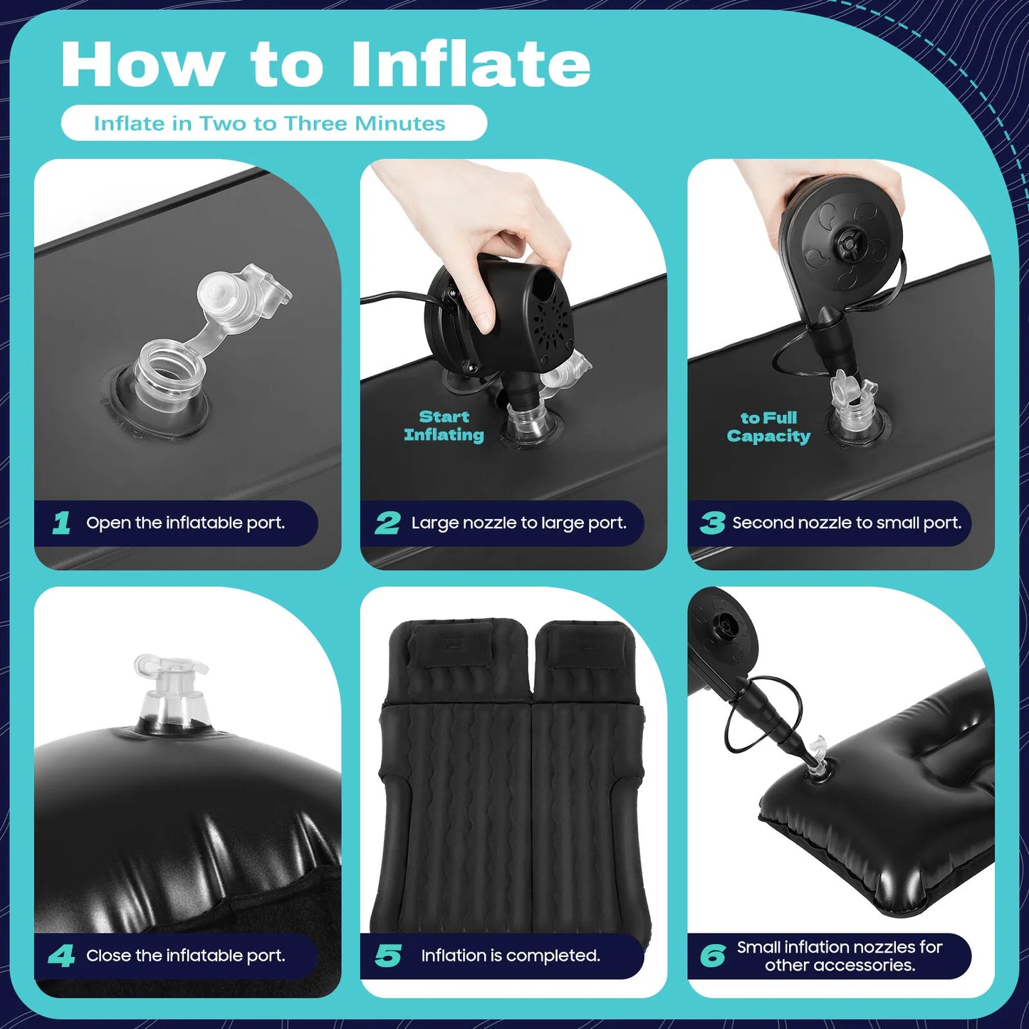 Heavy Duty Car Air Mattress 551LBS Load Flocking PVC Foldable with Pump Headrests Storage Bag for Camping Travel Home