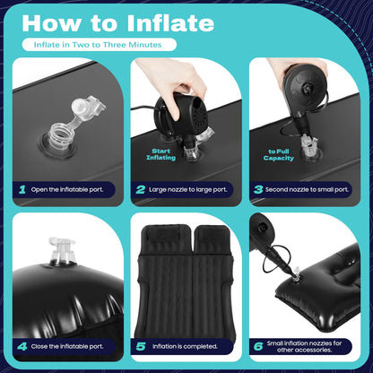 Heavy Duty Car Air Mattress 551LBS Load Flocking PVC Foldable with Pump Headrests Storage Bag for Camping Travel Home