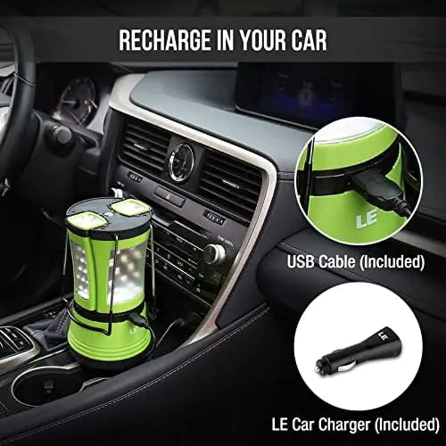 Rechargeable LED Camping Lantern, 600LM with Detachable Flashlight, USB & Car Charger Included for Emergency and Outdoor Use