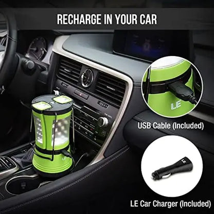 Rechargeable LED Camping Lantern, 600LM with Detachable Flashlight, USB & Car Charger Included for Emergency and Outdoor Use