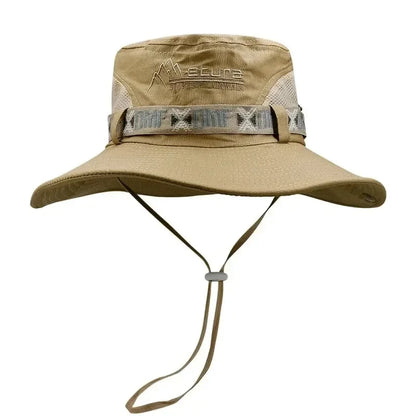 Outdoor hat Summer Men's Wide Brim Bucket Hat UV Protection Panama Style Mesh Fisherman Beach Sun Hat for Outdoor Hunting Hiking