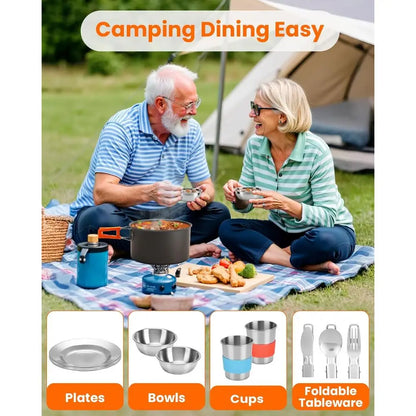 21Pcs Camping Cookware MKit or 2, Lightweight Camping Kitchen Pots and Pans Set, Portable Cooking entials or Backpacking, Hiking