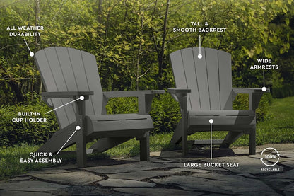 Alpine Adirondack 2 Pack Resin Outdoor Furniture Patio Chairs with Cup Holder-Perfect for Beach, Pool, and Fire Pit, Customized