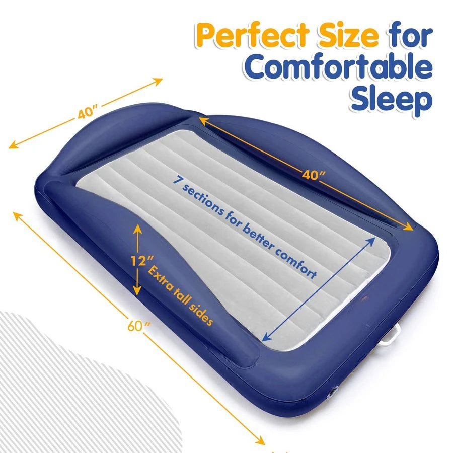 Inflatable Toddler Travel Bed Portable Kids Air Mattress Set w Safety Rail Guards for Kids amp Toddlers Includes Pump, Carry Cas