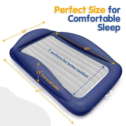 Inflatable Toddler Travel Bed Portable Kids Air Mattress Set w Safety Rail Guards for Kids amp Toddlers Includes Pump, Carry Cas