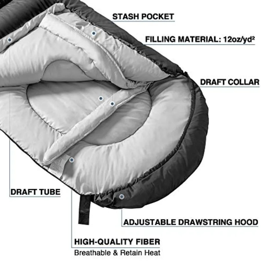 4 Seasons Camping Sleeping Bag for Adults Light Warm Extra-Large with Compression Sack Ideal for Hiking Backpacking Outdoor Adv