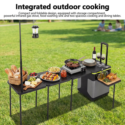 Multifunctional Outdoor Kitchen Station with Wheels Rolling Master Cook Station with Light Poles for Home BBQ Tailgates Cookouts