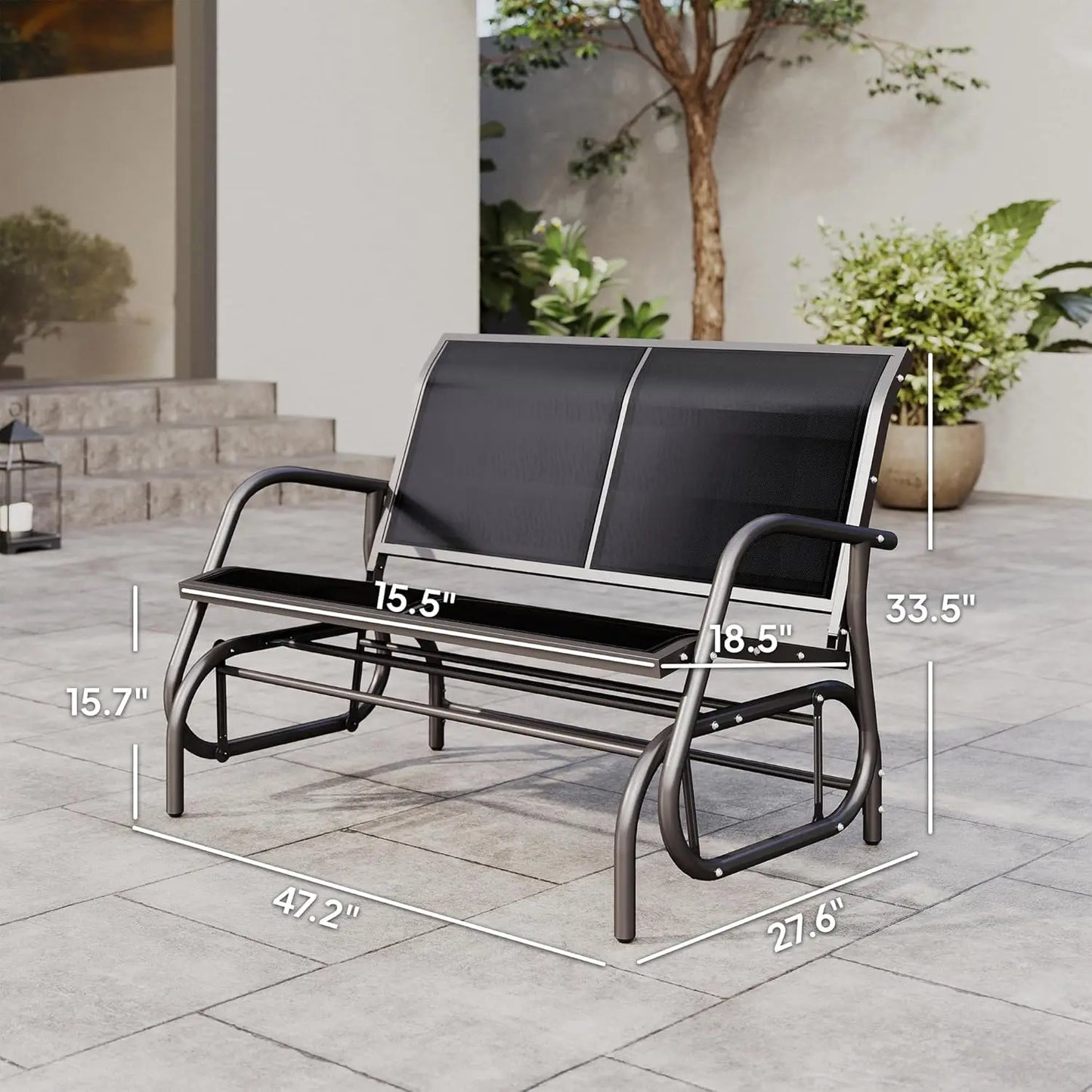 2-Person Outdoor Glider Bench, Patio Double Swing Rocking Chair Loveseat w/Powder Coated Steel Frame for Backyard, Customized