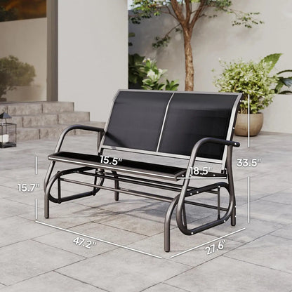 2-Person Outdoor Glider Bench, Patio Double Swing Rocking Chair Loveseat w/Powder Coated Steel Frame for Backyard, Customized