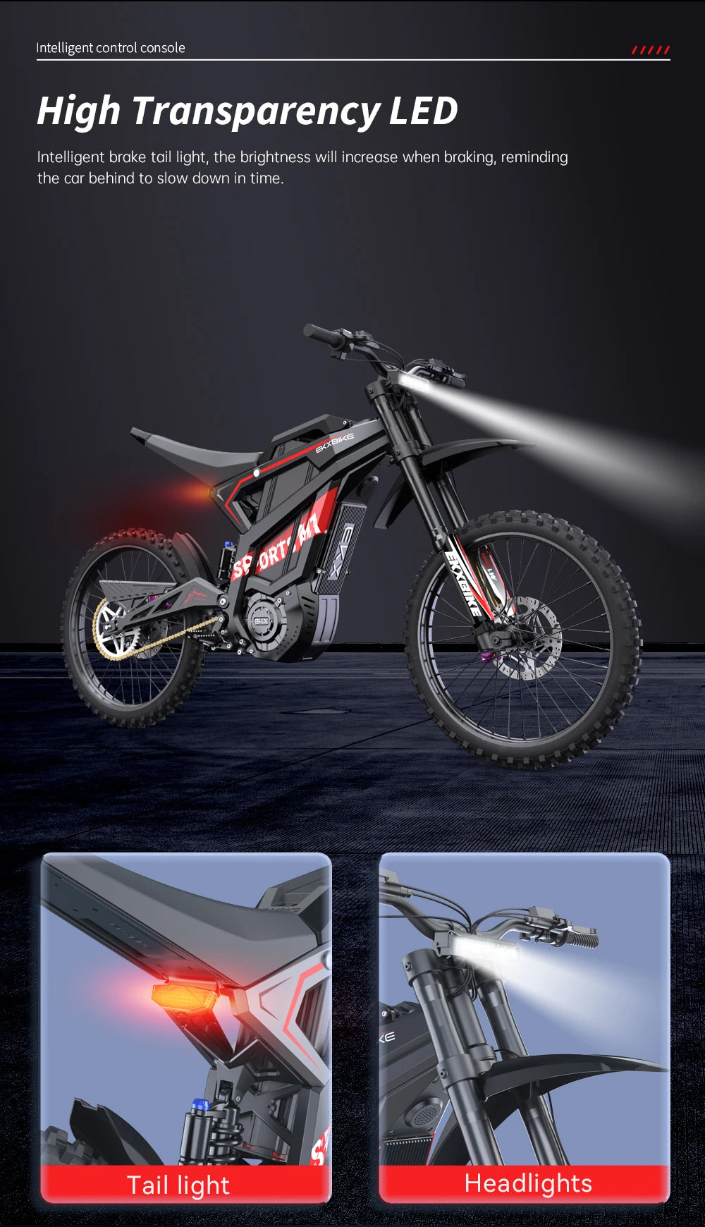 EKXBIKE M1 16800W Peak Electric Dirt Bike 72V/50Ah Electric Motorcycle 85Miles Max Range 62Mph Max Speed Mountain Electric Bike