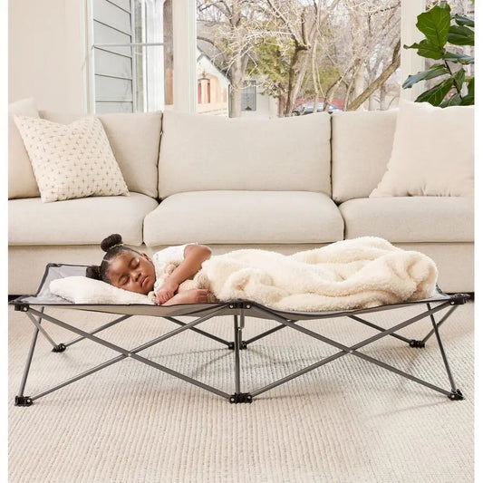 Extra Long My Cot Portable Toddler Bed Gray 54x28x12 Inch