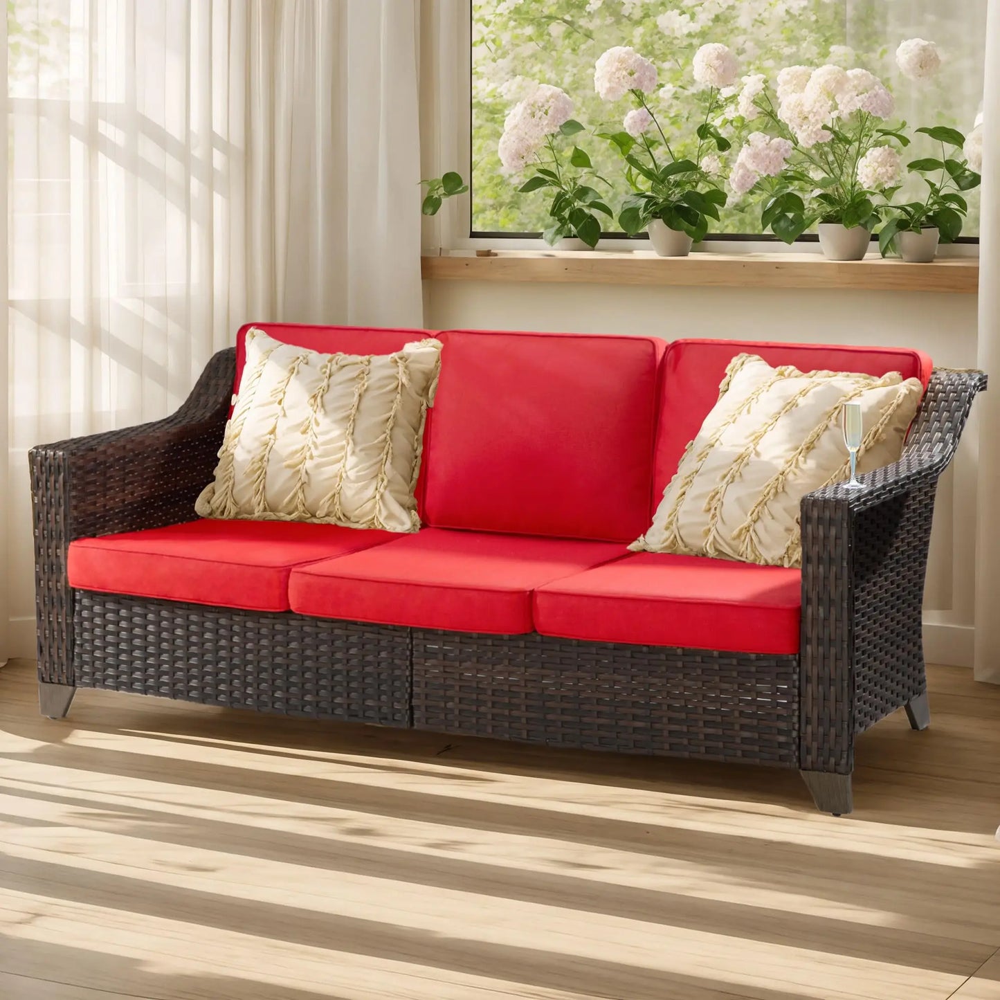 Wicker Patio Chairs Set of 2, Outdoor Rattan Furniture with Wide Armrest and Thick Cushions, Upgraded Large Size, Customized