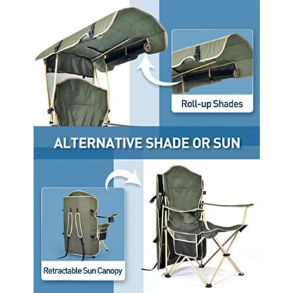 Folding Camping Chair with Shade Canopy for Adults Canopy Chair for Outdoors Sports with Cup Holder Side Pocket for Camp Beach