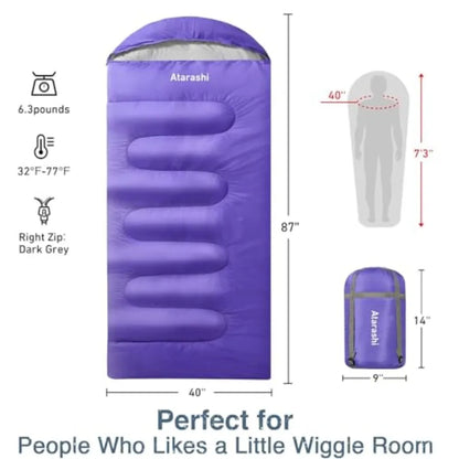 4-Seasons Adult Camping Sleeping Bag Light Warm Extra-Large with Compression Sack for Hiking Backpacking Outdoor Adventures in