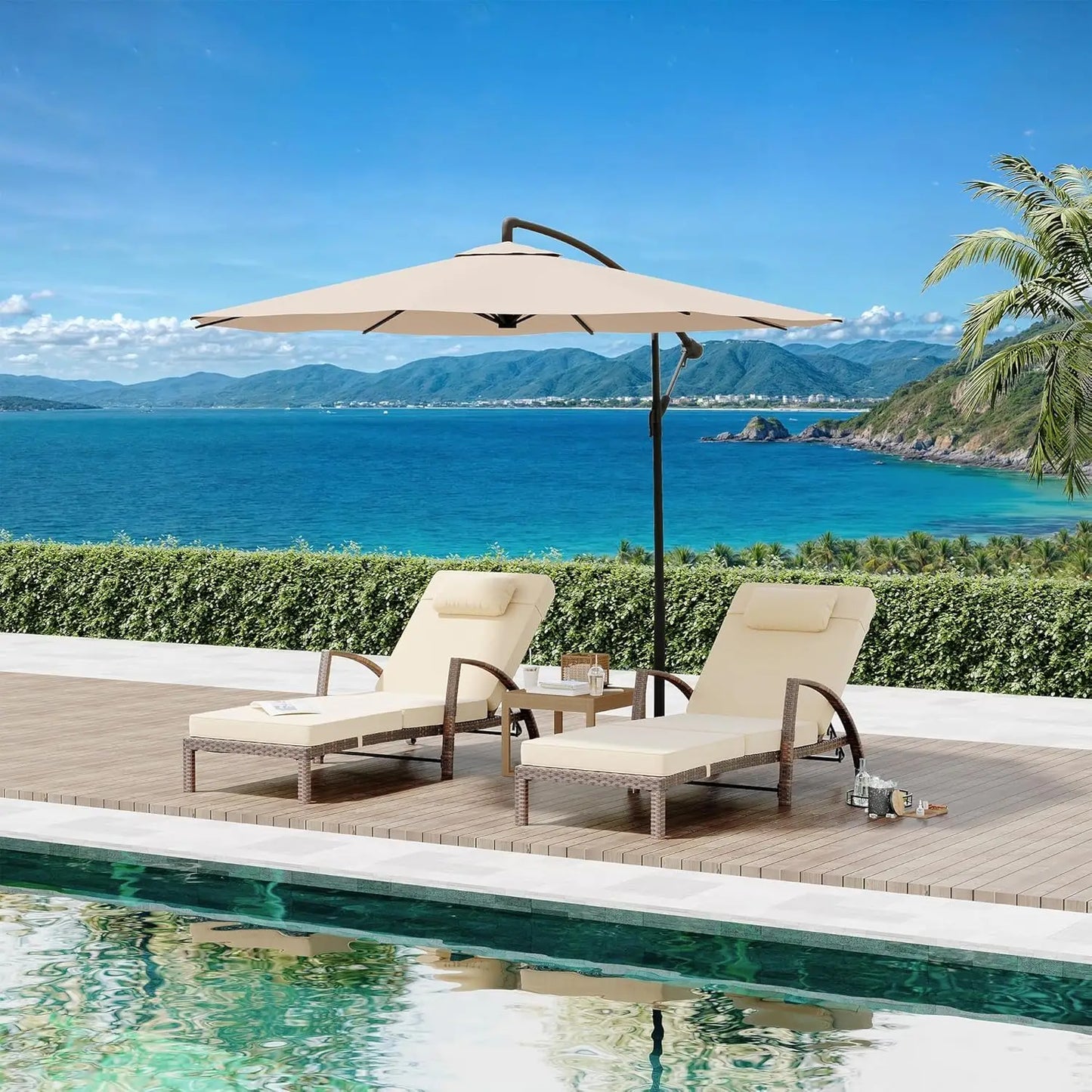 Outdoor Chaise Lounge Chairs Set of 2, 5-Level Adjustable Backrest Patio Chaise Lounge Chairs, Armrest, Cushion, Customized