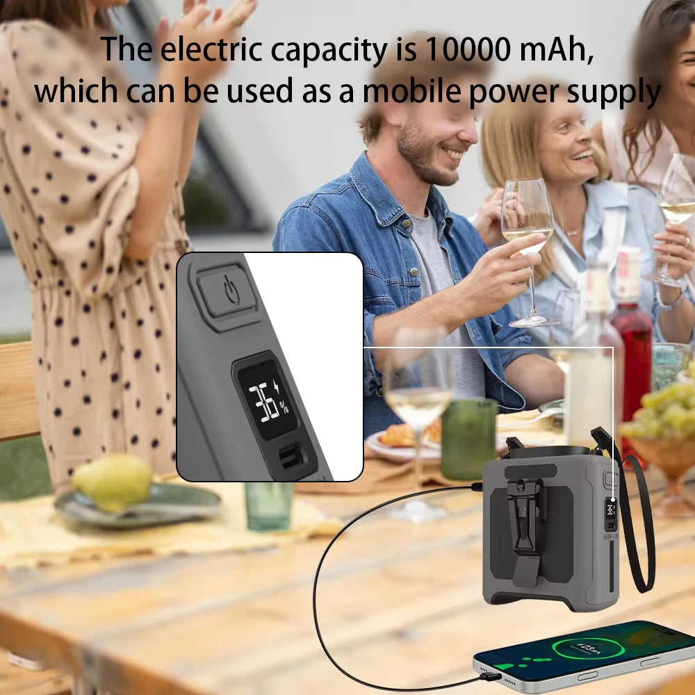 10000mAh Portable Mini Waist Fan Wearable Personal Fan 5 Speed USB Rechargeable Waist Clip Fan Mobile Power for Outdoor
