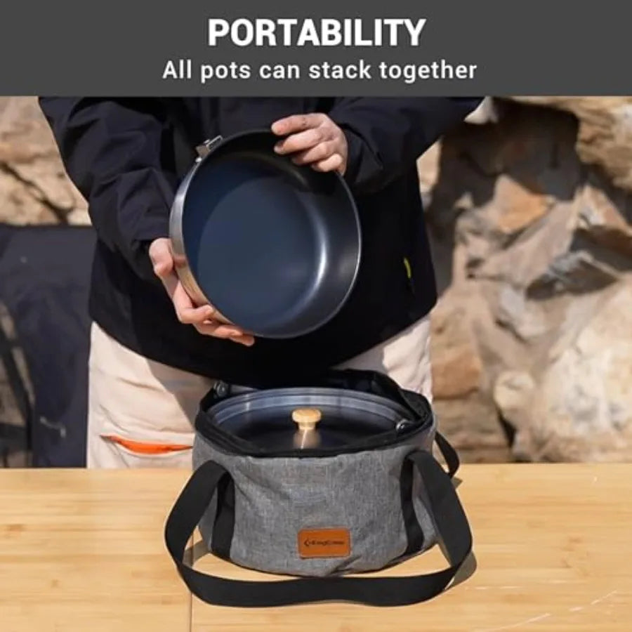 KingCamp 304 Stainless Steel Camping Cookware Set with Travel Tote Bag for Outdoor Kitchen Cooking Picnic Campfire Pots Pan and